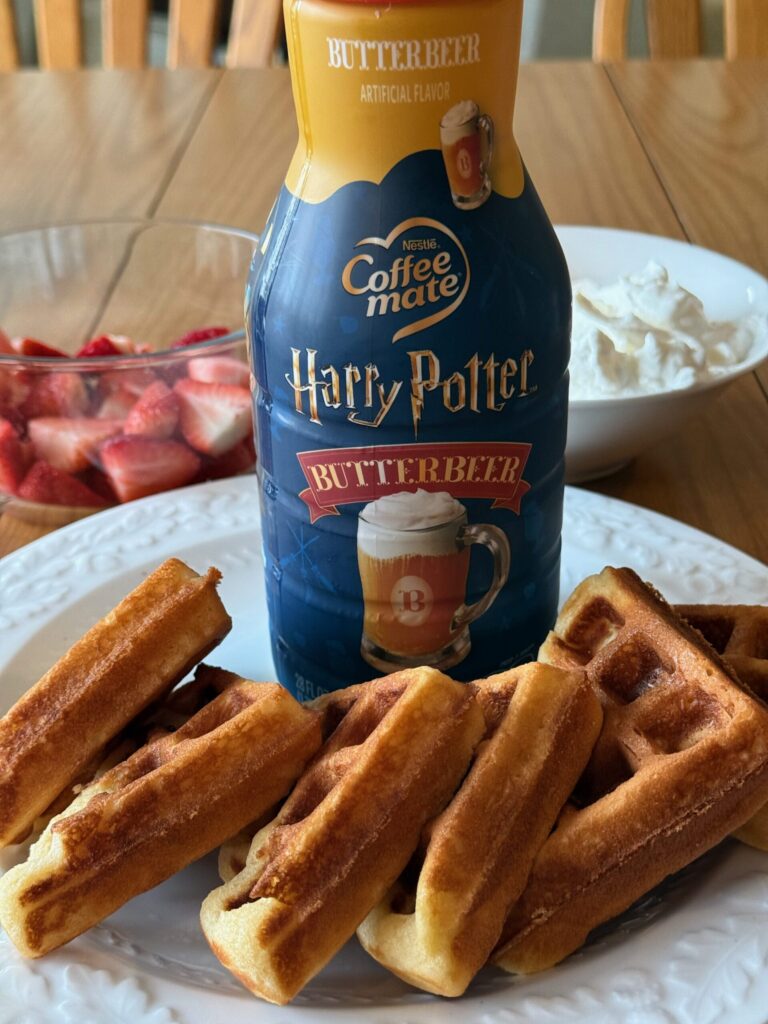 Copycat Butterbeer Waffle Recipe As prepared, shown with Coffee mate Butterbeer creamer